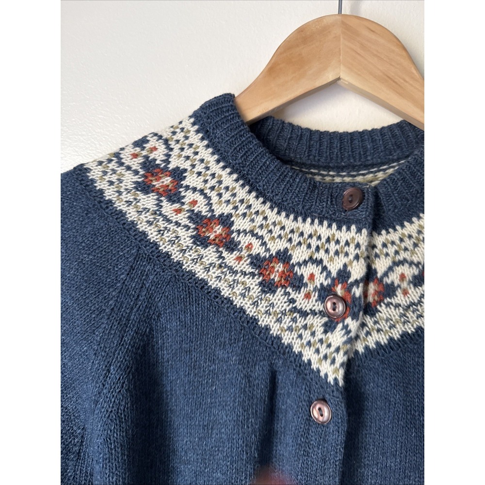 Dark Blue Nordic Yoke Button-Up Cardigan Sweater - Picture 2 of 7